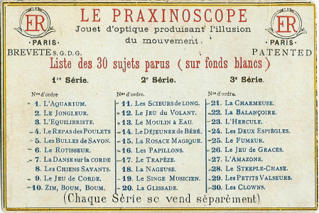 La liste de toutes les bandes d'Emile REYNAUD (Illustration publitaire d'époque) La liste de toutes les bandes d'Emile REYNAUD (Illustration publitaire d'époque)