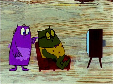 LE HIBOU QUI REGARDAIT TROP LA TÉLÉ (A telhetetlen méhecske - 1969) - un film de Gyula MACSKÁSSY - Photogramme LE HIBOU QUI REGARDAIT TROP LA TÉLÉ (A telhetetlen méhecske - 1969) - un film de Gyula MACSKÁSSY - Photogramme